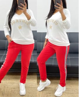 PANTALON EN COTON BANDE RAYE AH250355 ROUGE