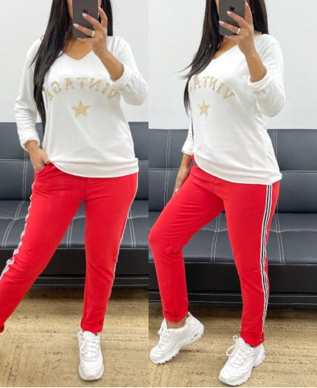 PANTALON EN COTON BANDE RAYE AH250355 ROUGE