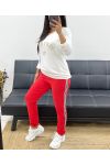 PANTALON EN COTON BANDE RAYE AH250355 ROUGE