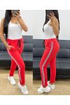 PANTALON EN COTON BANDE RAYE AH250355 ROUGE