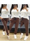 PANTALON EN COTON BANDE RAYE AH250355 CHOCOLAT