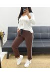 PANTALON EN COTON BANDE RAYE AH250355 CHOCOLAT