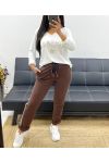 PANTALON EN COTON BANDE RAYE AH250355 CHOCOLAT