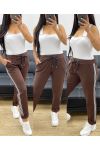 PANTALON EN COTON BANDE RAYE AH250355 CHOCOLAT