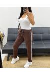 PANTALON EN COTON BANDE RAYE AH250355 CHOCOLAT