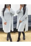 PULLOVER/ROBE OVERSIZE LONG FENTES AH250406 GRIS CLAIR