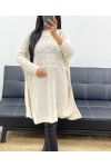 PULLOVER/ROBE OVERSIZE LONG FENTES AH250406 BEIGE