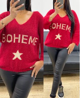 SWETER BOHEMIAN LUREX AH250420 CZERWONY