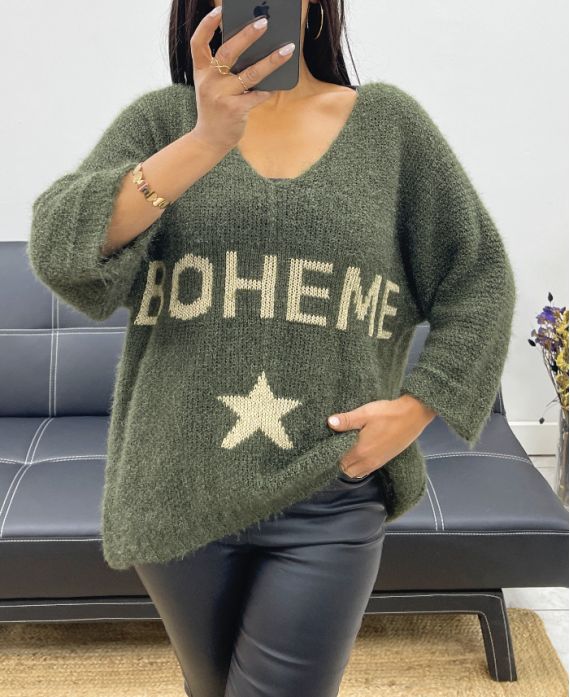 BÖHMISCHER LUREX-PULLOVER AH250420 KAKI