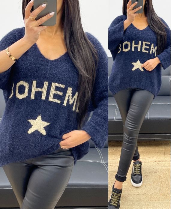 BOHEMIAN LUREX SWEATER AH250420 NAVY