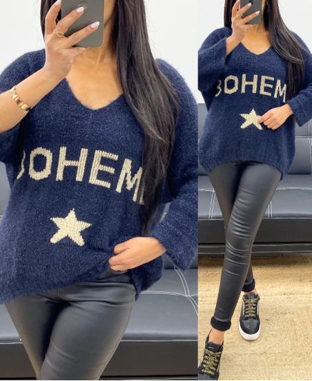 BOHEMIAN LUREX SWEATER AH250420 NAVY