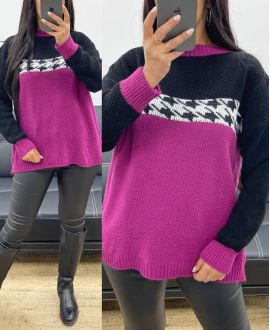 HOUNDSTOOTH DETAIL SWEATER AH896 PLUM