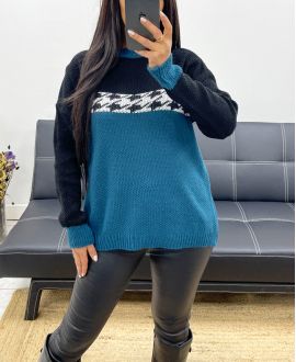 HOUNDSTOOTH TAIL SWEATER AW896 PETROL BLUE