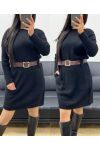 KNITTED DRESS WITH POCKETS + BELT AH250428 BLACK