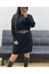 KNITTED DRESS WITH POCKETS + BELT AH250428 BLACK