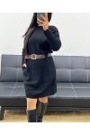 KNITTED DRESS WITH POCKETS + BELT AH250428 BLACK