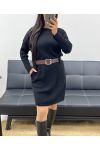 KNITTED DRESS WITH POCKETS + BELT AH250428 BLACK