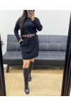 KNITTED DRESS WITH POCKETS + BELT AH250428 BLACK