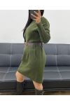 KNITTED DRESS WITH POCKETS + BELT AH250428 KHAKI