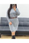 KNITTED DRESS WITH POCKETS + BELT AH250428 GREY