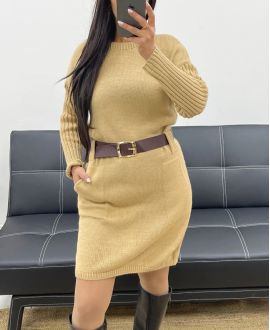 KNITTED DRESS WITH POCKETS + BELT AH250428 CAMEL