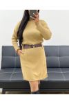 KNITTED DRESS WITH POCKETS + BELT AH250428 CAMEL