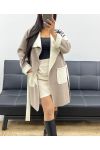 TWO-TONE COAT FLOWER AH250310 TAUPE