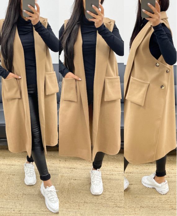 SLEEVELESS COAT AH250095 CAMEL