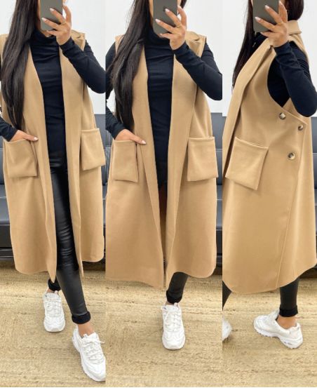 SLEEVELESS COAT AH250095 CAMEL