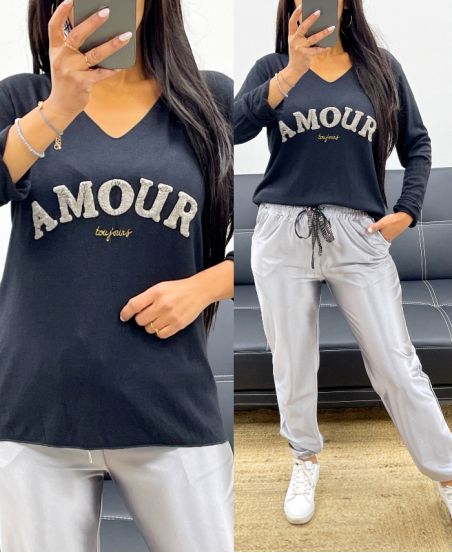 PULL LEGER COL V AMOUR TOUJOURS AH250437 NOIR