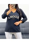 PULL LEGER COL V AMOUR TOUJOURS AH250437 NOIR