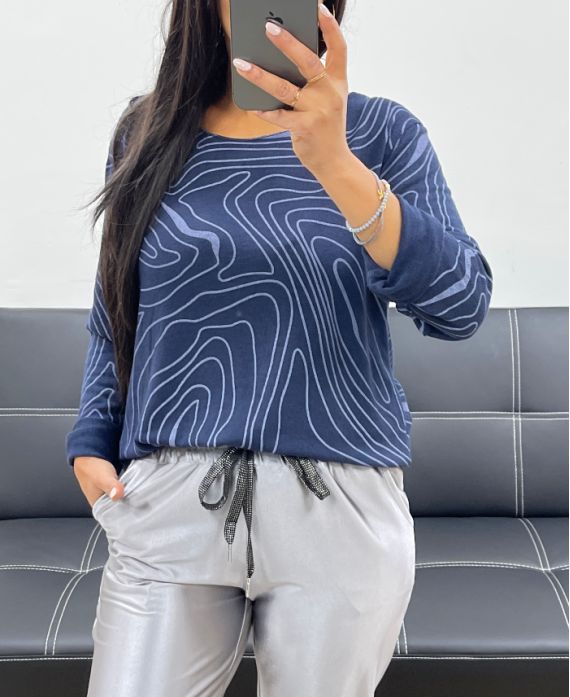 PULLOVER MIT GEOMETRISCHEM DRUCK AH250113 MARINEBLAU