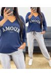 LIGHTWEIGHT V-NECK SWEATER LOVE ALWAYS AH250437 NAVY