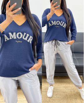 PULL LEGER COL V AMOUR TOUJOURS AH250437 MARINE