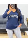 LIGHTWEIGHT V-NECK SWEATER LOVE ALWAYS AH250437 NAVY