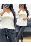 LIGHTWEIGHT V-NECK SWEATER LOVE ALWAYS AH250437 WHITE