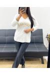 LIGHTWEIGHT V-NECK SWEATER LOVE ALWAYS AH250437 WHITE