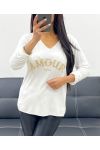 LIGHTWEIGHT V-NECK SWEATER LOVE ALWAYS AH250437 WHITE