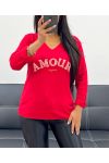 LIGHTWEIGHT V-NECK SWEATER LOVE ALWAYS AH250437 RED