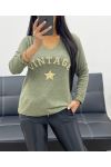 LEICHTER VINTAGE-PULLOVER MIT V-AUSSCHNITT AH250371 KHAKI