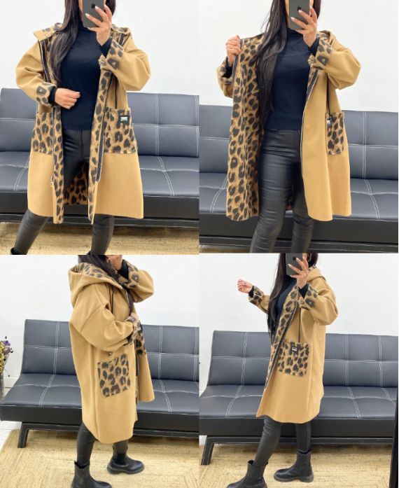 CHAQUETA CON CAPUCHA LEOPARDO AH250451 CAMEL