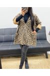 CHAQUETA OVERSIZE DE ANTE DE LEOPARDO CON CREMALLERA AH250338