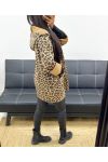 CHAQUETA OVERSIZE DE ANTE DE LEOPARDO CON CREMALLERA AH250338