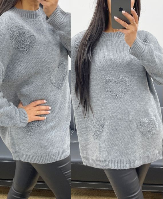 OVERSIZE-PULLOVER HERZ AH250422 GRAU