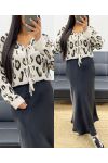 PULL-GILET LEOPARD NOEUDS AH250394 BLANC