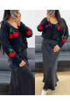 SOFT CHERRY KNOTS CARDIGAN SWEATER AH250477 BLACK