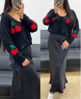 SOFT CHERRY KNOTS CARDIGAN SWEATER AH250477 BLACK