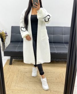 LONG BI-MATERIAL COAT AH250468 WHITE