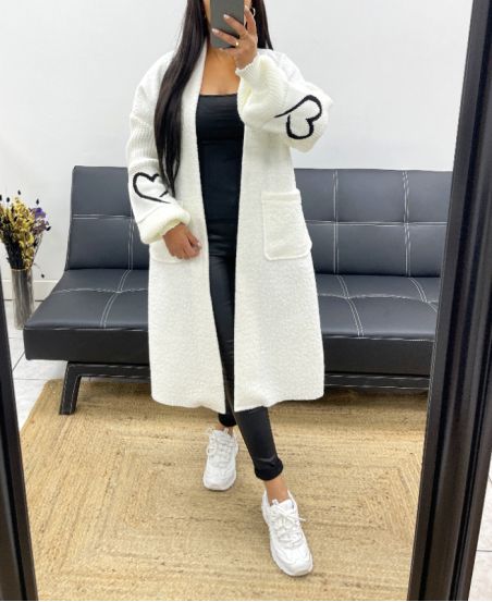 LONG BI-MATERIAL COAT AH250468 WHITE