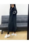 LONG BI-MATERIAL COAT HEART AH250468 BLACK